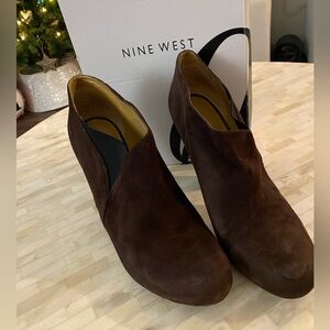 Brown suede platform booties